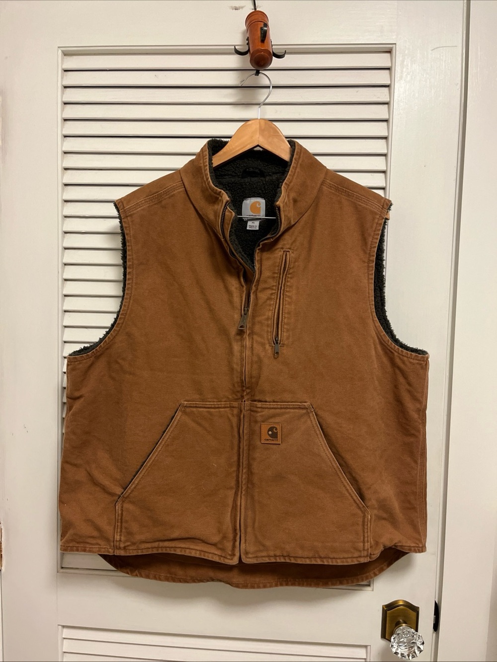 Carhartt Brown Duck Canvas Vest with Sherpa Lining